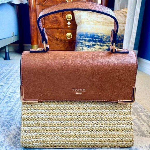 Dune London Chestnut Vegan Leather Raffia Handbag - Picture 1 of 9